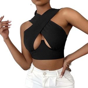 Shein Crisscross Cut Out Halter Wrap Crop Top